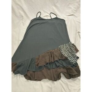 Angel Womens Asymmetrical Ruffle Mini Dress Grey Brown Mesh Layered Boho Large